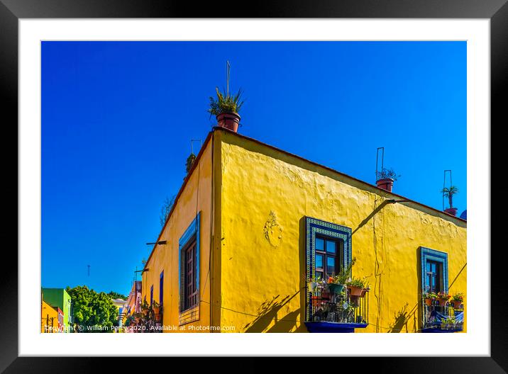 Yellow Colorful Building Shopping Street Puebla Mexico Framed Mounted Print by William Perry