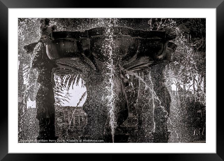 Black White Archangel Fountain Zocalo Park Plaza Sunset Puebla Me Framed Mounted Print by William Perry