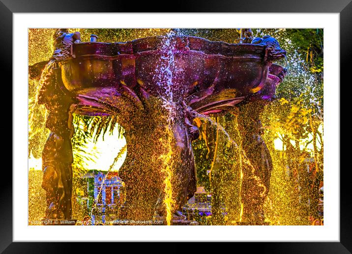 Arcangel Fountain Zocalo Park Plaza Sunset Puebla Mexico Framed Mounted Print by William Perry