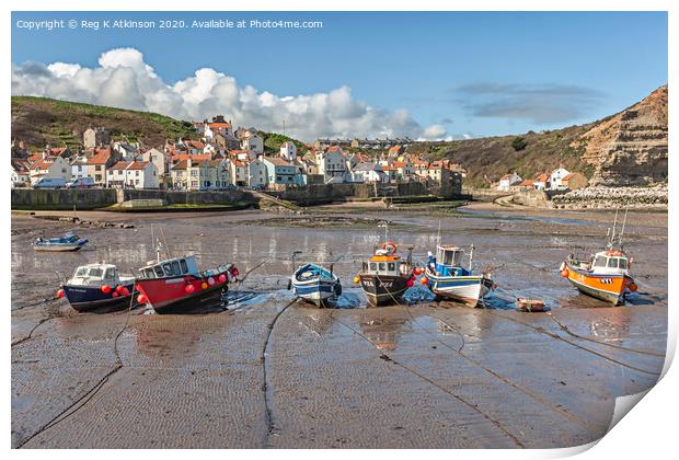 Staithes Harbour Print by Reg K Atkinson