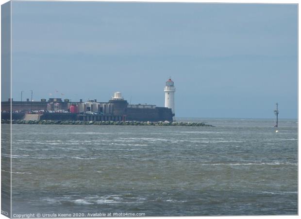 New Brighton Lighthouse from Mersey ferry  Canvas Print by Ursula Keene