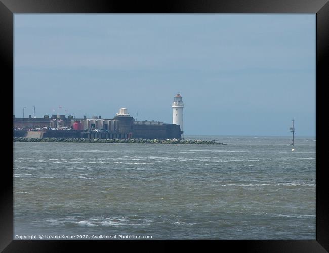 New Brighton Lighthouse from Mersey ferry  Framed Print by Ursula Keene