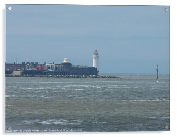 New Brighton Lighthouse from Mersey ferry  Acrylic by Ursula Keene