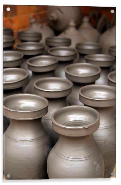 Pots Drying in Bhakatpur, Kathmandu Valley, Nepal Acrylic by Serena Bowles