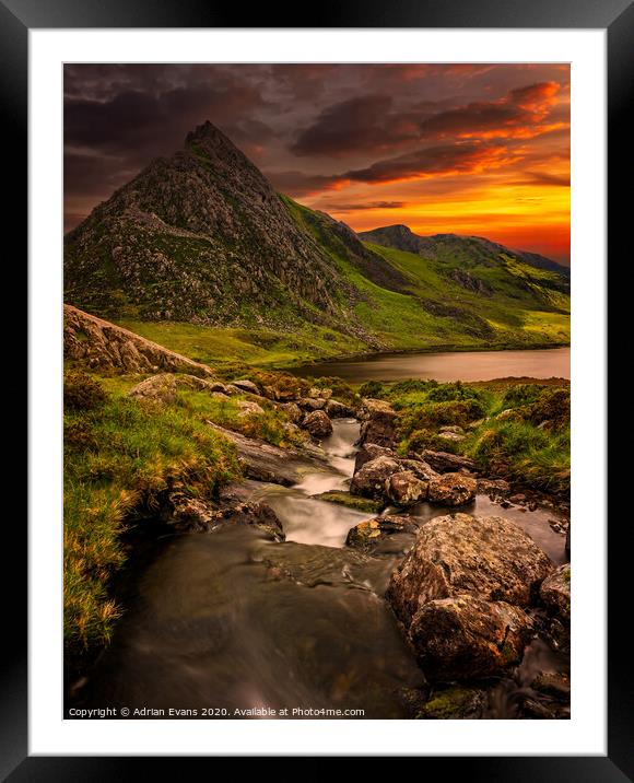 Llyn Ogwen And Tryfan Mountain Snowdonia  Framed Mounted Print by Adrian Evans