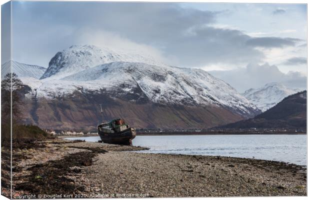 The Corpach Shipwreck,  Old Boat of Caol, Ben Nevis in Background Canvas Print by Douglas Kerr