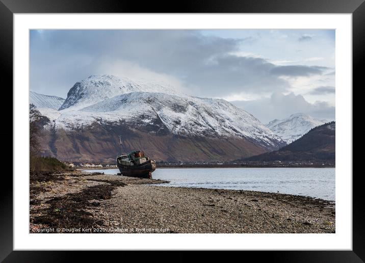 The Corpach Shipwreck,  Old Boat of Caol, Ben Nevis in Background Framed Mounted Print by Douglas Kerr