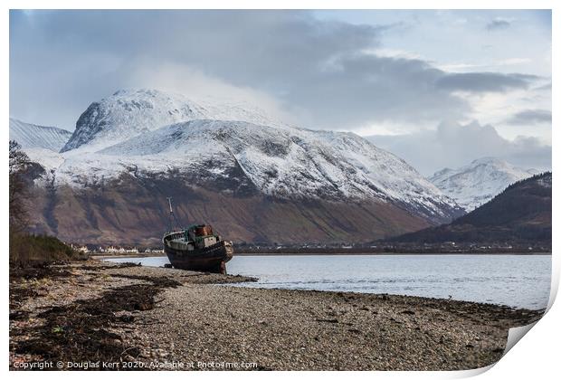 The Corpach Shipwreck,  Old Boat of Caol, Ben Nevis in Background Print by Douglas Kerr