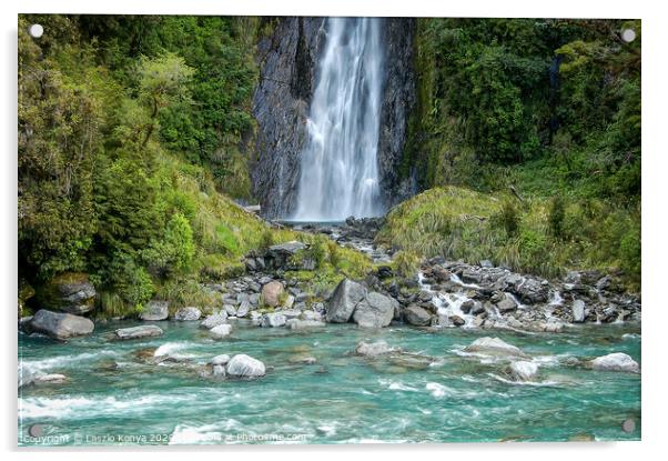 Thunder Creek Falls - Otago Acrylic by Laszlo Konya