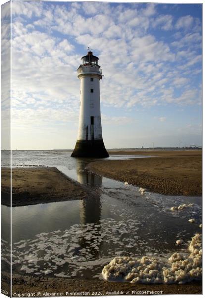 New Brighton Perch  Rock Lighthouse  River Mersey    Wirral,   Merseyside.  England.  Canvas Print by Alexander Pemberton