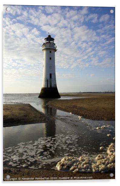 New Brighton Perch  Rock Lighthouse  River Mersey    Wirral,   Merseyside.  England.  Acrylic by Alexander Pemberton