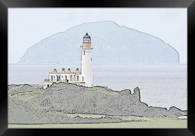 Turnberry Lighthouse and Ailsa Craig (sketching) Framed Print by Allan Durward Photography