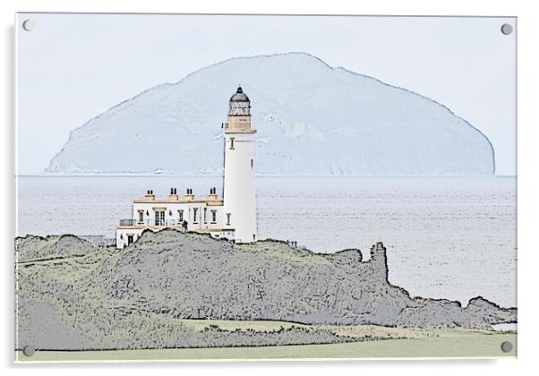 Turnberry Lighthouse and Ailsa Craig (sketching) Acrylic by Allan Durward Photography