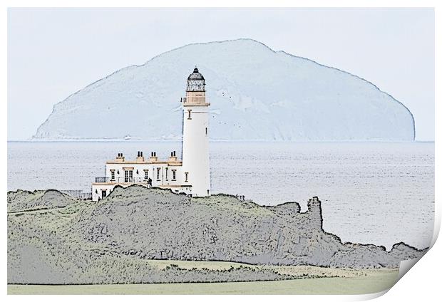 Turnberry Lighthouse and Ailsa Craig (sketching) Print by Allan Durward Photography