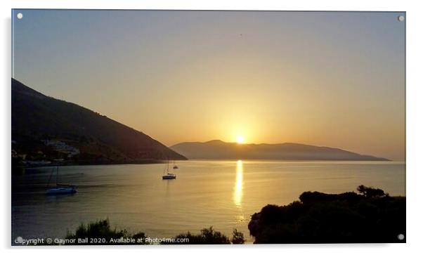 Sunrise over Ithaka from Agia Efimia  Acrylic by Gaynor Ball