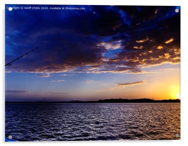  Sunset over water with reflections. Acrylic by Geoff Childs