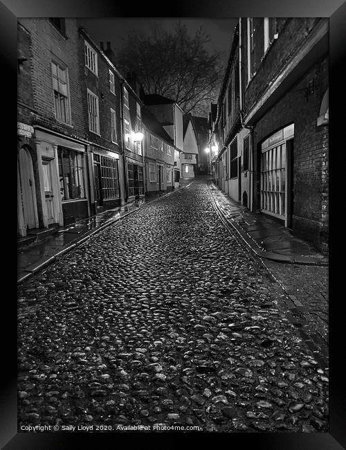 Elm Hill at Night, Norwich  Framed Print by Sally Lloyd