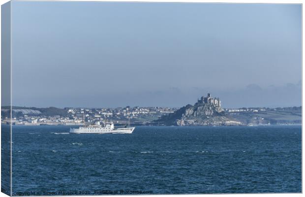 Scillonian in Mounts Bay Canvas Print by Simon Maycock