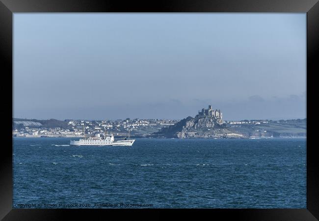 Scillonian in Mounts Bay Framed Print by Simon Maycock