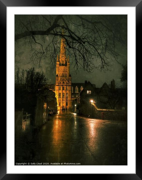 Norwich Cathedral at Night Framed Mounted Print by Sally Lloyd