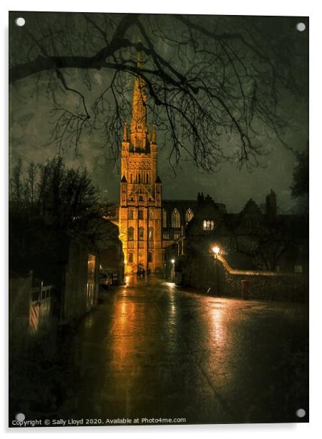 Norwich Cathedral at Night Acrylic by Sally Lloyd