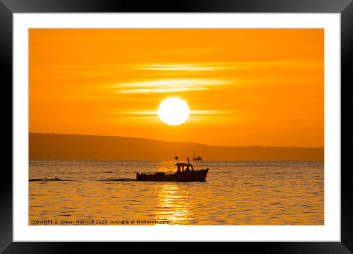 Mousheole Fishing boat sunrise Framed Mounted Print by Simon Maycock