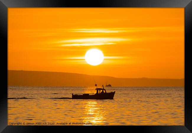 Mousheole Fishing boat sunrise Framed Print by Simon Maycock