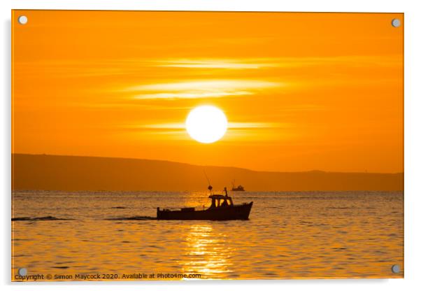 Mousheole Fishing boat sunrise Acrylic by Simon Maycock