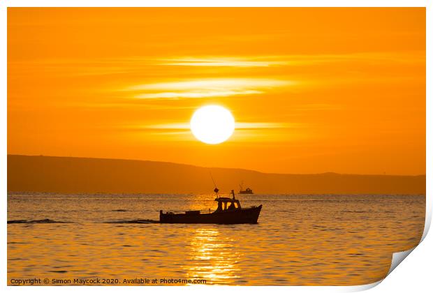 Mousheole Fishing boat sunrise Print by Simon Maycock