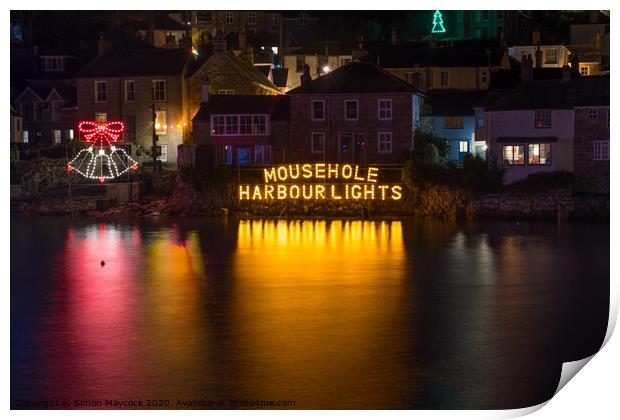 Mousehole harbour lights 161219 Print by Simon Maycock