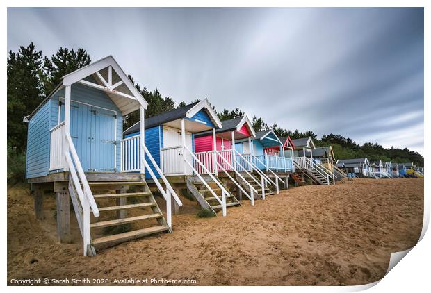 Wells Next The Sea beach huts Print by Sarah Smith