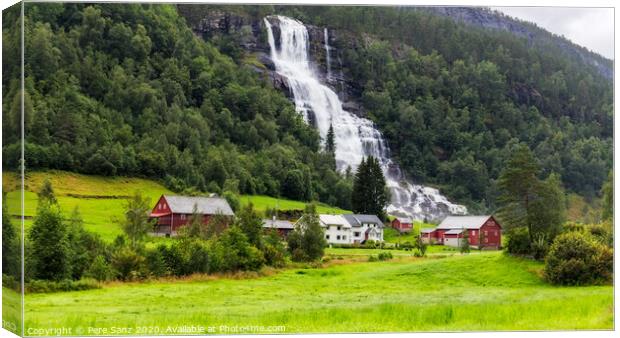 Tvindefossen waterfall in Voss, Norway Canvas Print by Pere Sanz