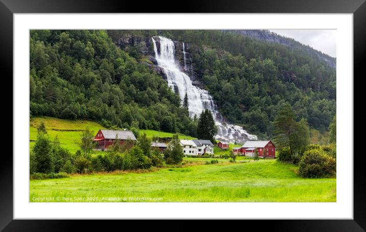 Tvindefossen waterfall in Voss, Norway Framed Mounted Print by Pere Sanz