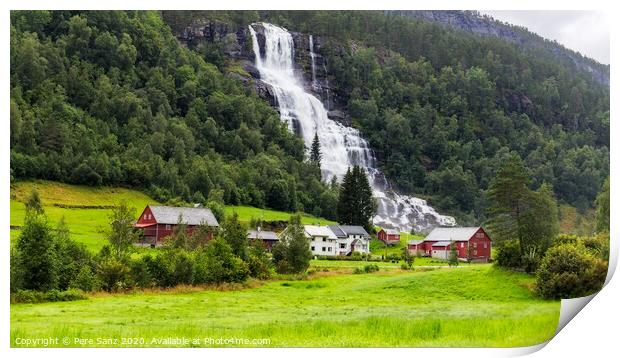 Tvindefossen waterfall in Voss, Norway Print by Pere Sanz
