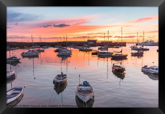 Penzance harbour sunrise Framed Print by Simon Maycock