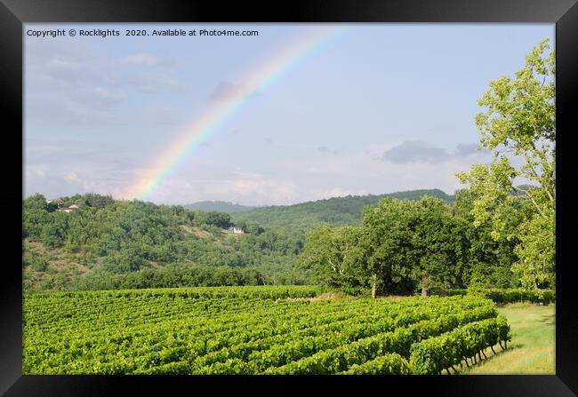 rainbow over vineyards in france Framed Print by Rocklights 