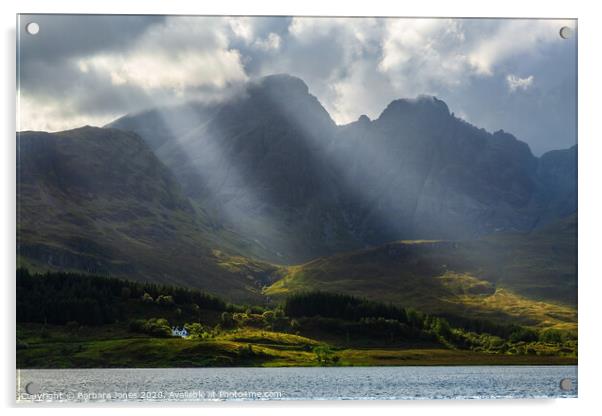 Blaven Sunbeams Skye Cuillin Scotland Acrylic by Barbara Jones