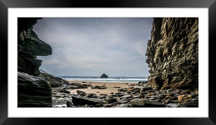 Cave View Trebarwith Framed Mounted Print by David Wilkins