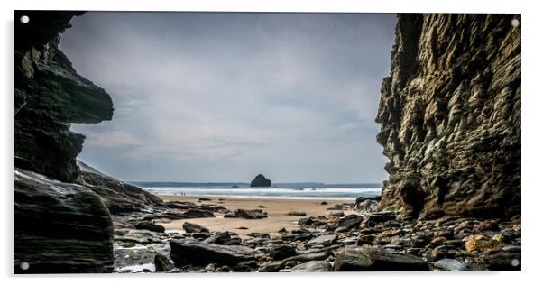 Cave View Trebarwith Acrylic by David Wilkins