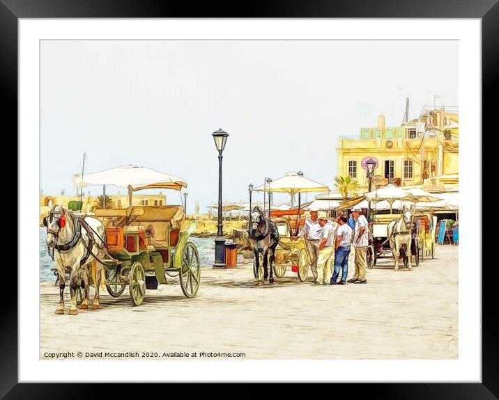 Horse drawn carriages Chania Framed Mounted Print by David Mccandlish