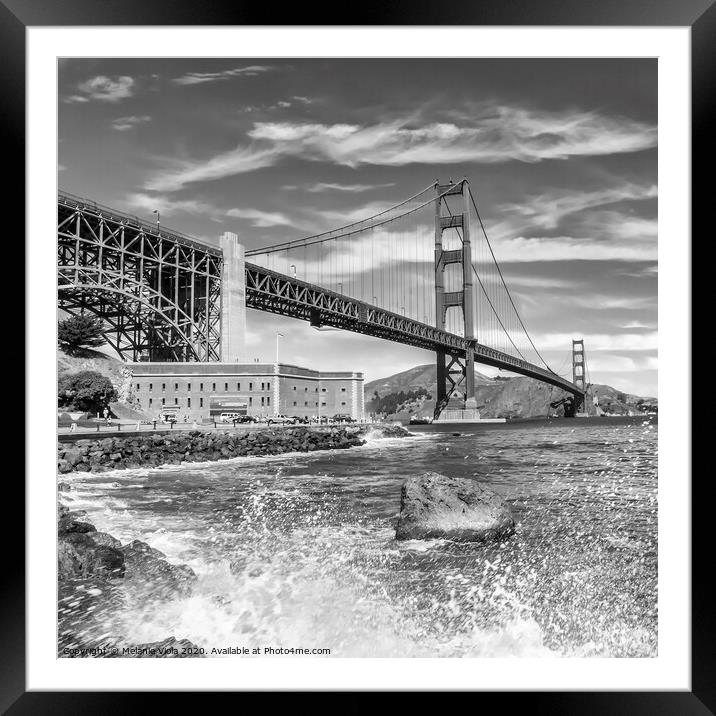 GOLDEN GATE BRIDGE Coastline Impression | Monochrome Framed Mounted Print by Melanie Viola