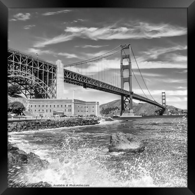 GOLDEN GATE BRIDGE Coastline Impression | Monochrome Framed Print by Melanie Viola