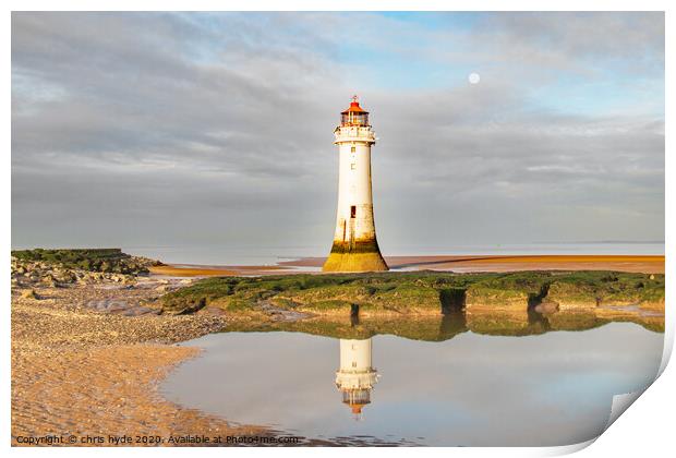 Reflection of Newbrighton Lighthouse Print by chris hyde