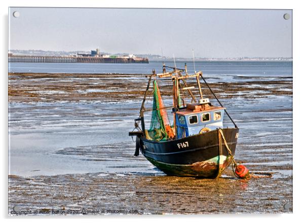 Fishing boat and Southend on Sea Pier, Essex, UK. Acrylic by Peter Bolton
