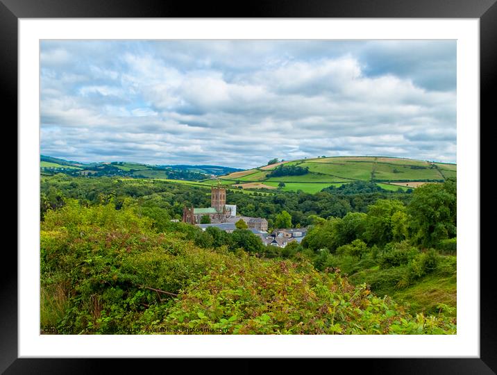 Buckfast Abbey from a nearby hill near Buckfastleigh, Devon,  Framed Mounted Print by Peter Bolton