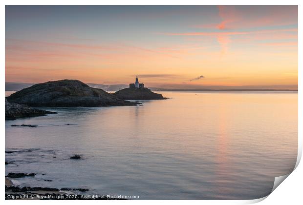 Mumbles lighthouse viewed from Bracelet bay Print by Bryn Morgan