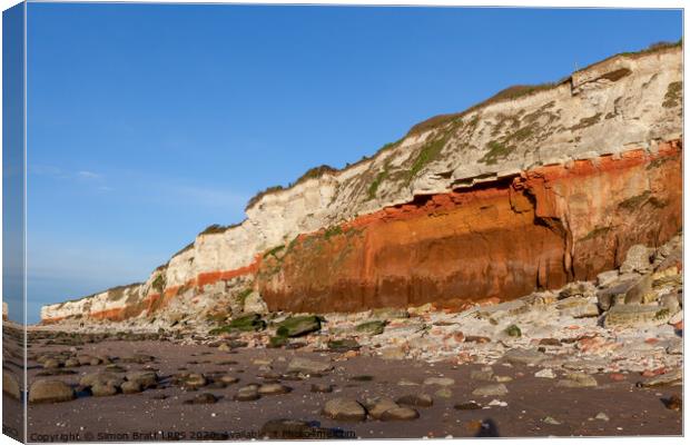 Red rock cliffs in Hunstanton Norfolk UK Canvas Print by Simon Bratt LRPS