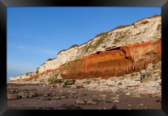 Red rock cliffs in Hunstanton Norfolk UK Framed Print by Simon Bratt LRPS
