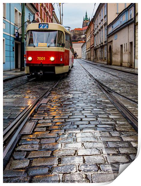 Prague tram Print by David Belcher