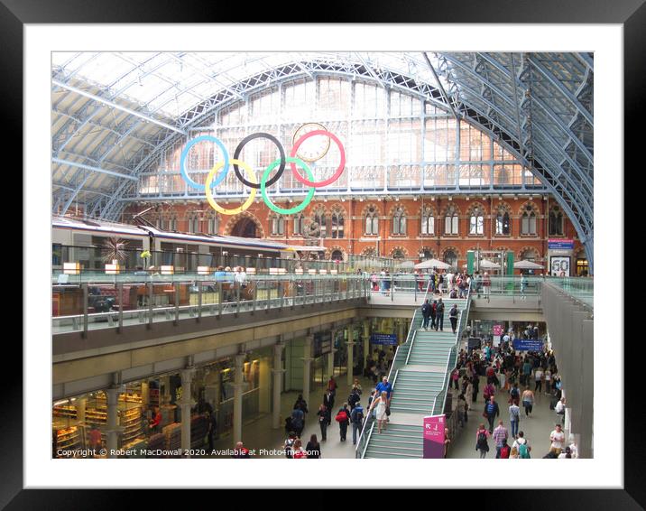 St Pancras International Station and the Olympic rings Framed Mounted Print by Robert MacDowall